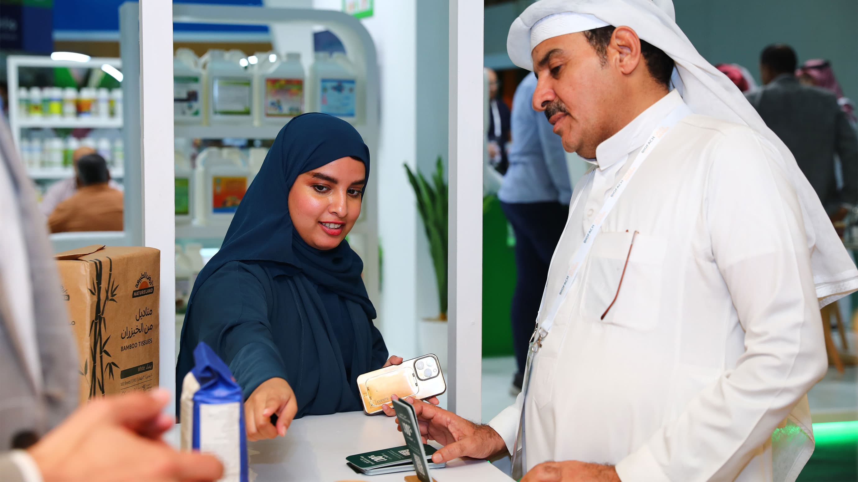 Exhibitor showing the products